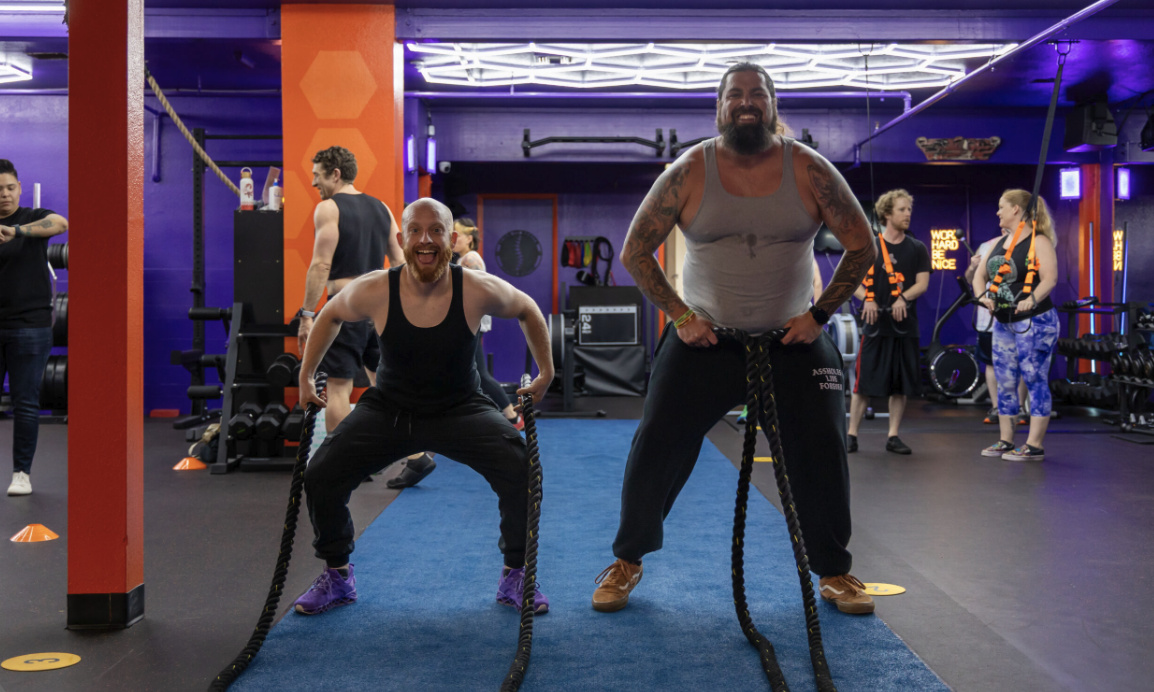 Spite Fitness members using battle ropes in a Santa Rosa strength training session