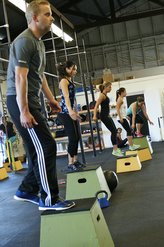 Wine Country CrossFit members practicing step-ups and conditioning work in Napa California