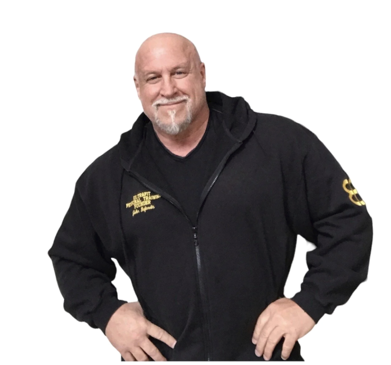 John DeFendis, owner of Ultra Fit, in a black hoodie embroidered with the Ultra Fit Personal Training name